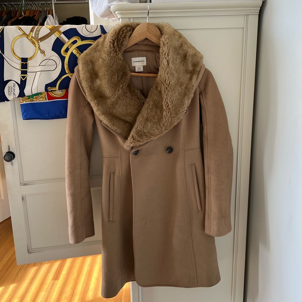 Club Monaco Women's Jacket & Coat Beige Wool Pea Coat